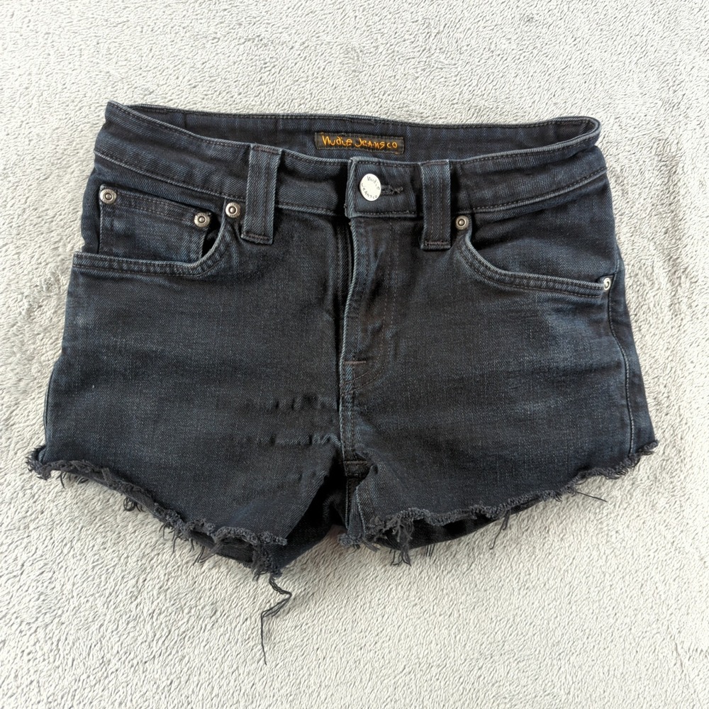 Nudie Jeans Shorts Womens 26 (Fits 24) Black Faded Cut Off Mini Micro Grunge